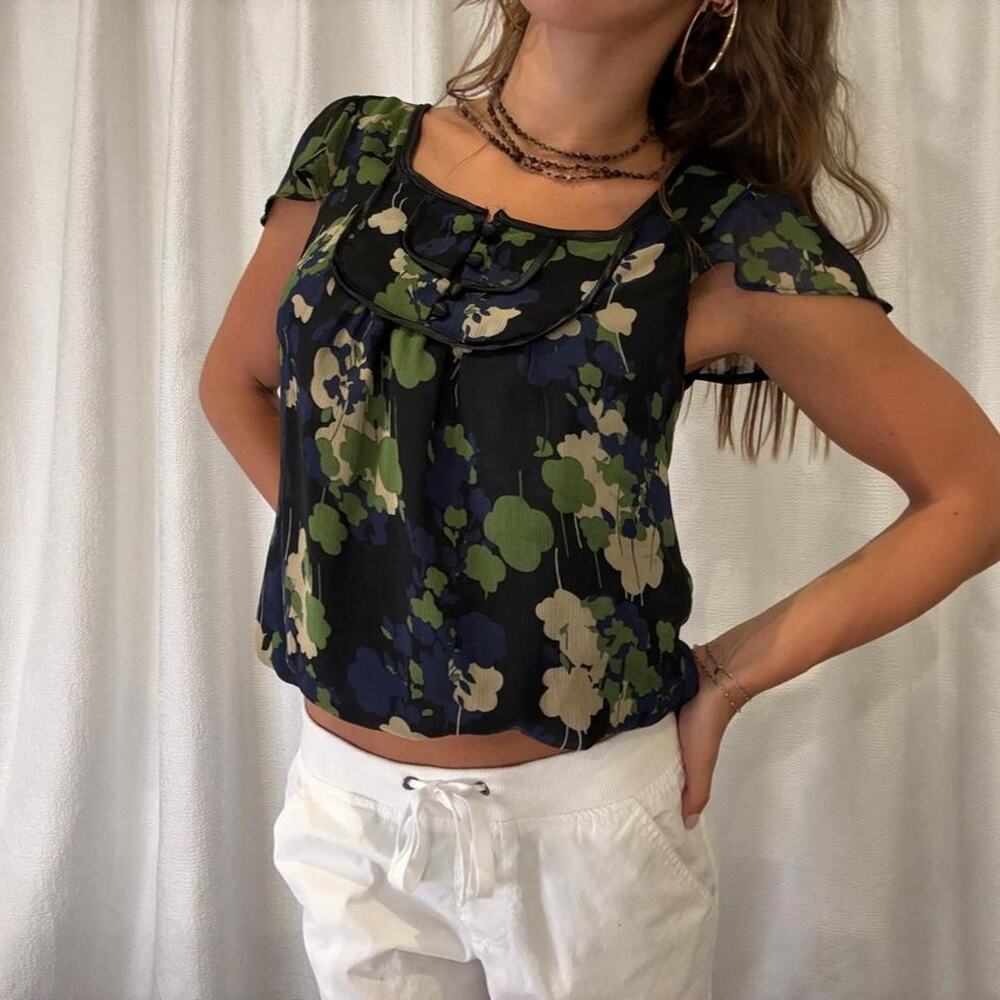 Vintage Y2K Office Siren Floral Chiffon Blouse